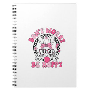 Caderno Espiral Feliz Páscoa Groovy Bunny Face Não se Preocupe Sej