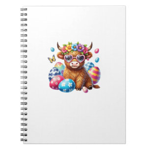 Caderno Espiral Feliz Páscoa Vaca das Terras Altas Vaca Dia de Pás