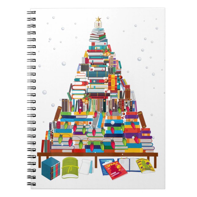 Caderno Espiral Feliz Presente De Árvore Da Biblioteca De Natal Pa (Frente)