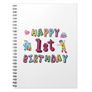 Caderno Espiral Feliz primeiro aniversario para crianças de 1 ano