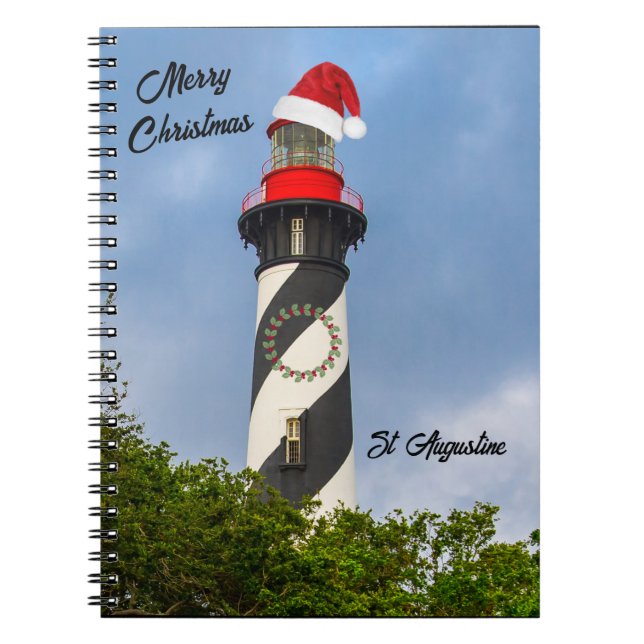 Caderno Espiral Feliz Rua de Natal Augustine Flórida Farol (Frente)