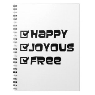 Caderno Espiral Feliz Slogan Gráfico de Texto Divertido, Joyous Fr