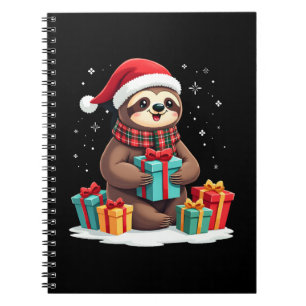 Caderno Espiral Feliz Slothmas lindo sloth de Natal chapéu de Papa