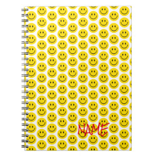 Caderno Espiral Feliz Sorriso Face Amarelo Preto Branco Nome Verme