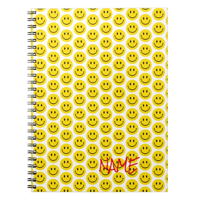 Caderno Espiral Feliz Sorriso Face Amarelo Preto Branco Nome Verme (Frente)
