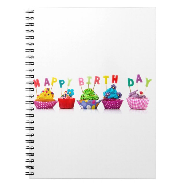 Caderno Espiral Felizes Cupcakes de aniversário (Frente)