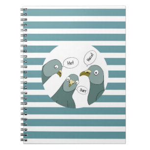 Caderno Espiral Felizes Saudações De Pombo Com Banhas Azuis