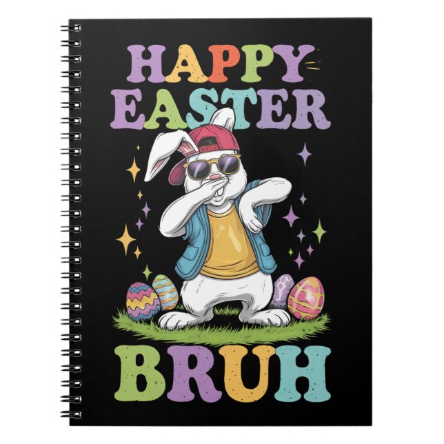 Caderno Espiral Felz pascoa Bruh Funny Dabbing Bunny Rabbit (Frente)
