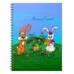 Caderno Espiral Felz pascoa! Coelho com coelho e pintinho