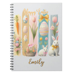 Caderno Espiral Felz pascoa cor-de-rosa Dourado azul vertical