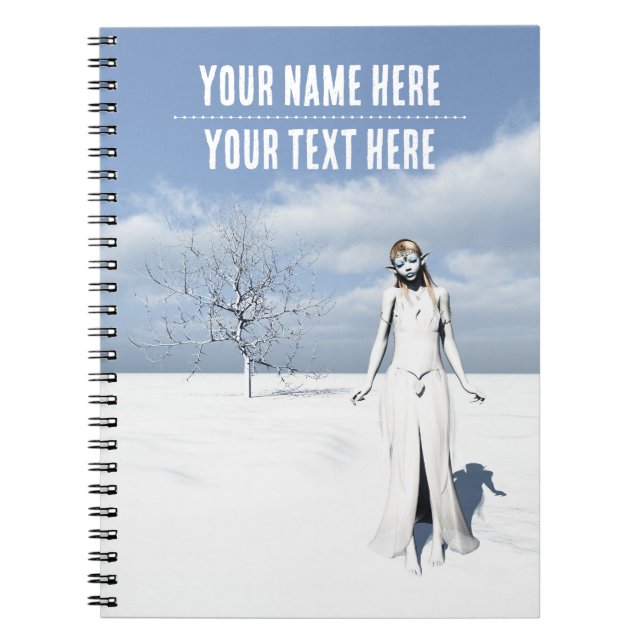 Caderno Espiral Female elf walking in the snow. Customizable text (Frente)