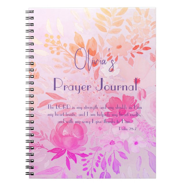 Caderno Espiral Feminine Cheerful Pink Purple Floral Faith Prayer (Frente)