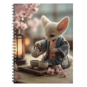 Caderno Espiral Fennec Fox em Kimono Executando Cerimônia Tea