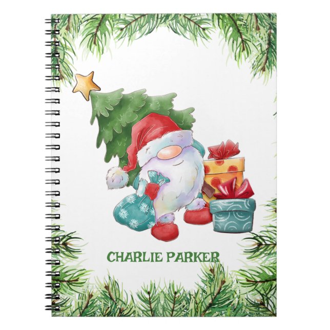 Caderno Espiral Fera de Natal e Gnome Santa Claus (Frente)