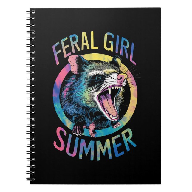 Caderno Espiral Feral Girl Summer Ogambm Tie Dye Raccoon (Frente)