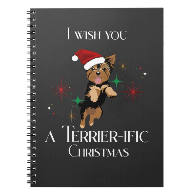Caderno Espiral Feriado de Natal Cachorro Feliz e Terrier (Frente)