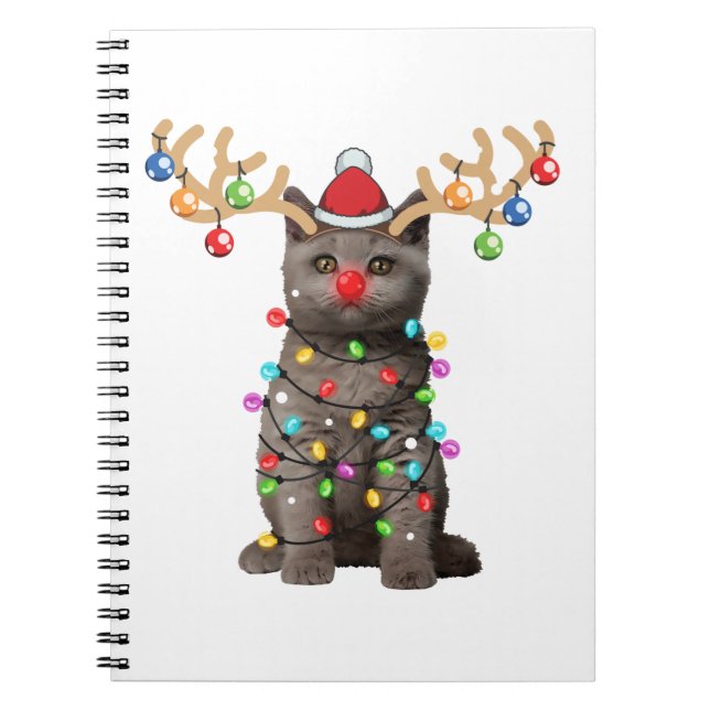 Caderno Espiral Feriado de Natal Engraçado para Gato de Shorthair  (Frente)