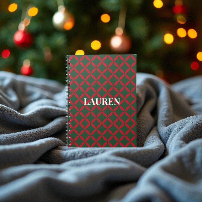 Caderno Espiral Feriado Moderno do Meio século Verde Vermelho (Criador carregado)