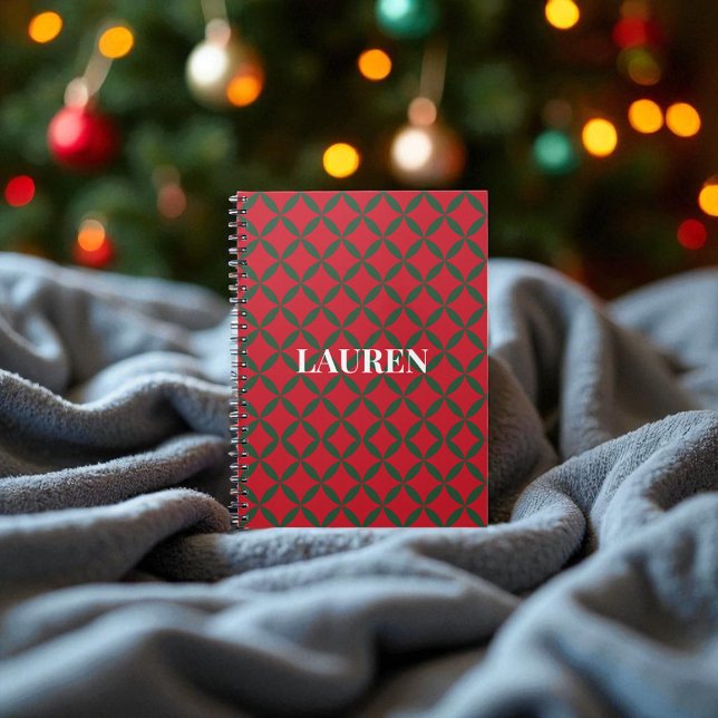 Caderno Espiral Feriado Moderno do Meio século Verde Vermelho (Criador carregado)