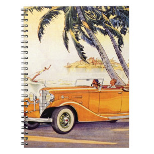 Caderno Espiral Férias em Família ao Estilo Retrô em um Carro Conv