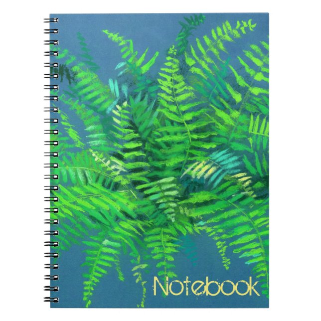Caderno Espiral Fern, floral, personalizável, verde, azul e verde (Frente)