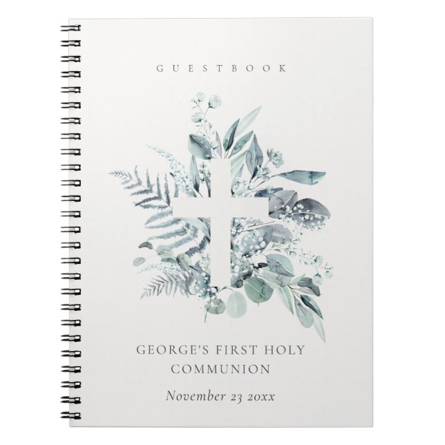 Caderno Espiral Fern Foliage Cross First Sagrado Community Guestbo (Frente)