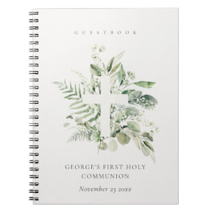 Caderno Espiral Fern Foliage Cross First Sagrado Community Guestbo