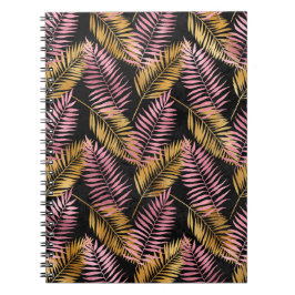 Caderno Espiral Fern Leaf Design a rosa e Dourado