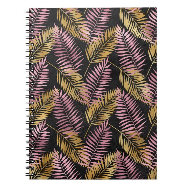Caderno Espiral Fern Leaf Design a rosa e Dourado (Frente)