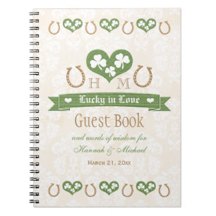Caderno Espiral Ferraduras e livro de hóspedes do casamento do