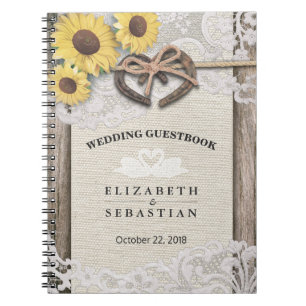 Caderno Espiral Ferraduras Hormonas Burlap Lace Sunflower Wedding 