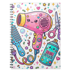 Caderno Espiral Ferramentas de Estilista de Cabelo Fofo em Estilo 