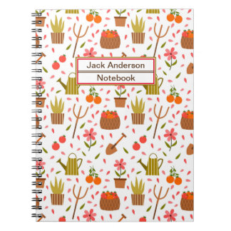 Caderno Espiral Ferramentas de jardinagem e plantas sem costura