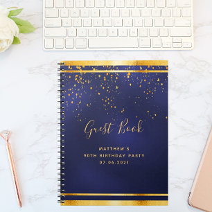 Caderno Espiral Festa de aniversário azul 90 livro de hóspedes our