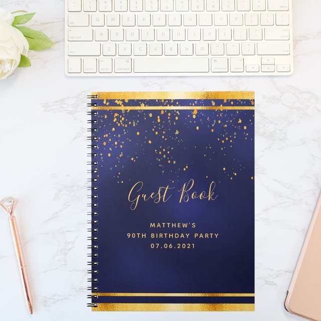 Caderno Espiral Festa de aniversário azul 90 livro de hóspedes our (Criador carregado)
