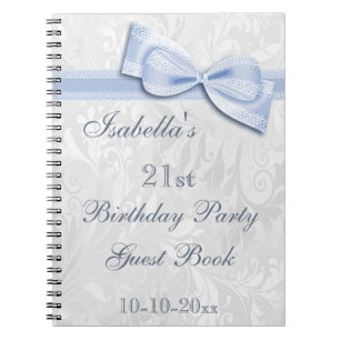Caderno Espiral Festa de Aniversário de 21 anos Damask e Laço