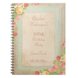 Caderno Espiral Festa de aniversário dos rosas elegantes do
