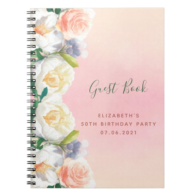 Caderno Espiral Festa de aniversário gold florals White Guest Book (Frente)