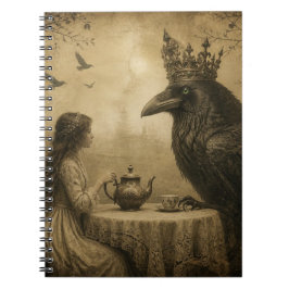 Caderno Espiral Festa de Chá de Criança Fantasia e um Corvo Real