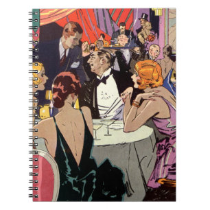 Caderno Espiral Festa de Cocktail Art Déco Vintage em Boate Noturn
