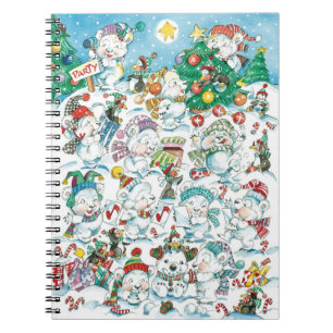 Caderno Espiral Festa de Natal de Urso Polar e Pinguim de Desenho