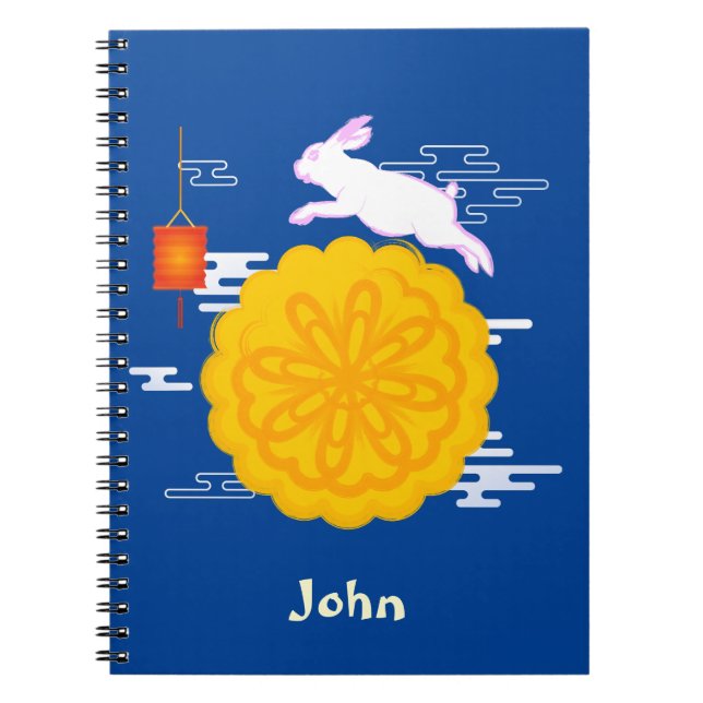 Caderno Espiral Festa de outono de médio Coelho da Lua Saltando (Frente)