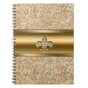 Caderno Espiral Festa Fleur de lis Brilhante com Brilho Rosa e Dou