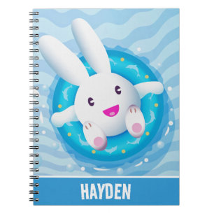 Caderno Espiral Festa Personalizada de Coelhinho Branco Fofinho na