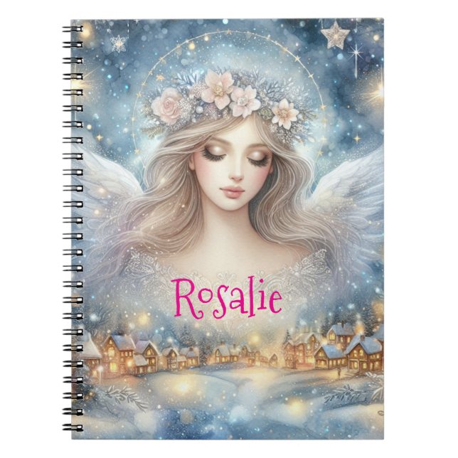 Caderno Espiral Festive Blue Watercolor Ethereal Frost Snow Angel (Frente)