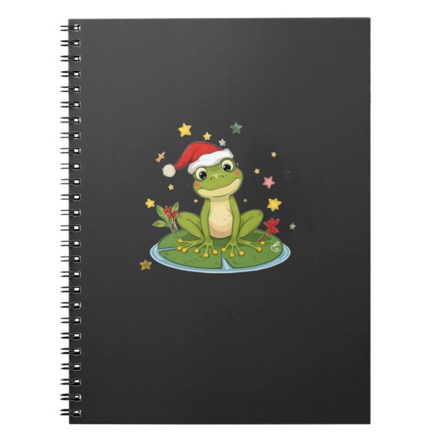 Caderno Espiral Festive Frog Joy - Cute Christmas Frog on Lily Pad (Frente)