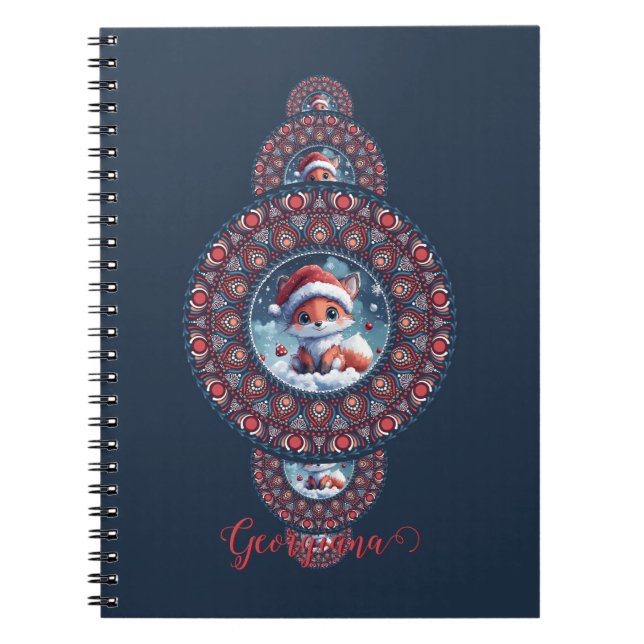 Caderno Espiral Festivo Personalizado Kawaii Fox Mandala Ornamenta (Frente)