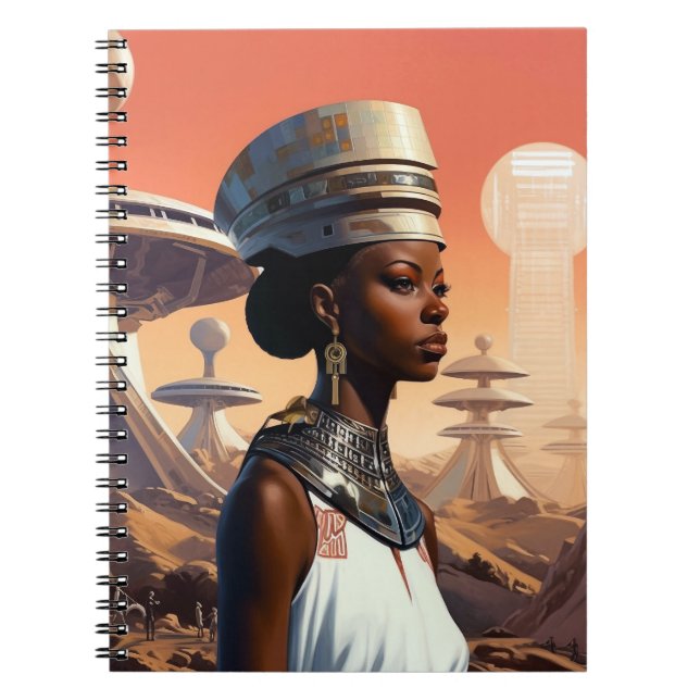 Caderno Espiral Ficção científica afrofuturista rainha futurística (Frente)