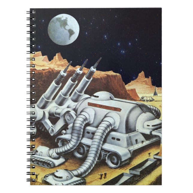 Caderno Espiral Ficção científica retrô, Estação Espacial na Lua (Frente)