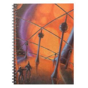 Caderno Espiral Ficção científica retrô, sol laranja e alienígenas